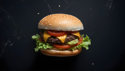 Burger on a dark background. Food, cooking, fast food, restaurant