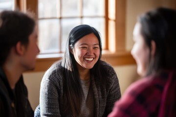 Fototapeta premium Group of diverse friends laughing together indoors 