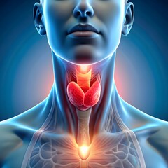 Thyroid Health Visualization: Woman's Portrait with Glowing Throat