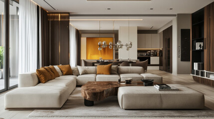 Fototapeta premium Clean Lines and Minimalism: The space is often characterized by sleek, straight lines and a minimalist approach to decor, avoiding clutter and focusing on functional beauty.