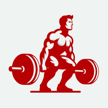 recommend clip art: Muscular bodybuilder red vector silhouette illustration isolated on white background.	
                    