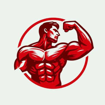 recommend clip art: Muscular bodybuilder red vector silhouette illustration isolated on white background.	
                    