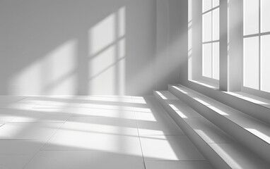 Fototapeta premium Minimalist White Room with Sunlight Streaming Through Windows
