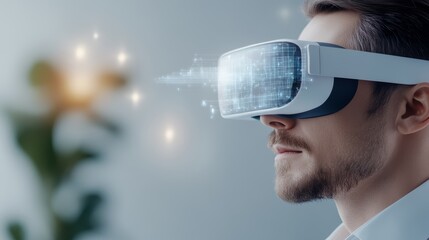 Innovative workspace with mixed-reality interfaces, holograms of project data floating above desks, and collaborative team sessions, copy space for text, high-resolution photo, realistic photo