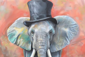 Obraz premium Illustration of Elephant Wearing a Magician Hat on Red Background
