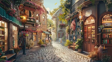 Fototapeta premium Charming Alley with Quaint Bookstores