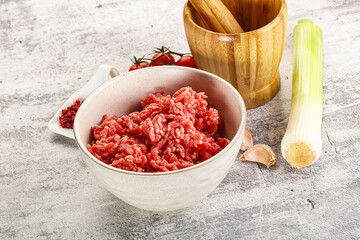 Minced beef meat in the bowl