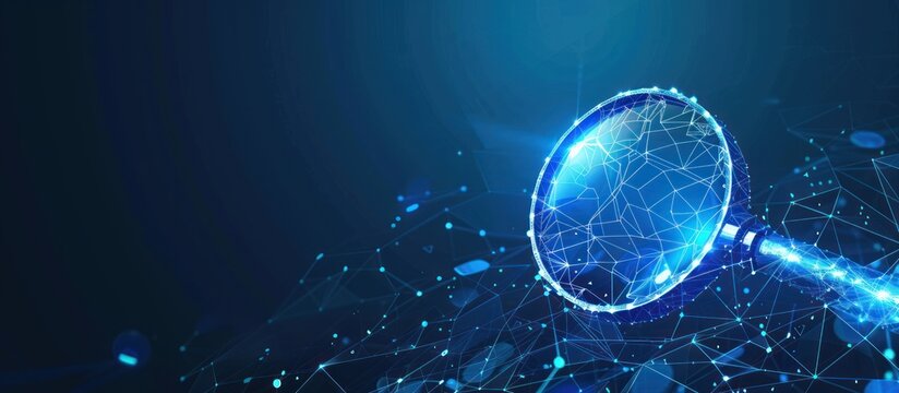 Abstract Digital Magnifying Glass with Glowing Lines and Dots