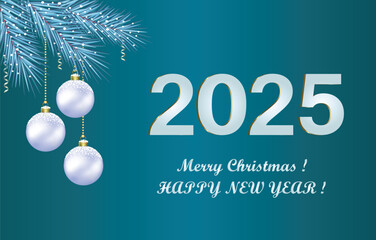 Merry Christmas and Happy New Year 2025 background. Holiday poster, greeting card. 3D vector illustration.