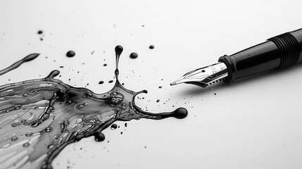 Drop ink at the tip of the pen on white background.