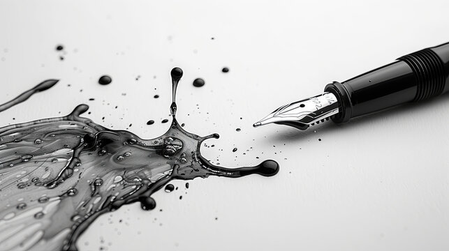 Drop ink at the tip of the pen on white background.