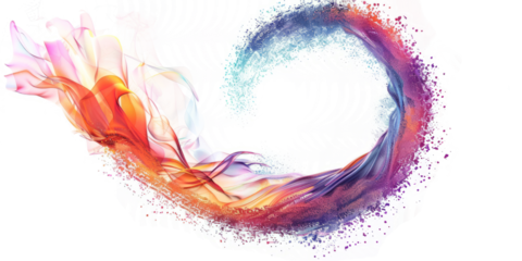 abstract with a wavy circle made from digital pixels, suggesting a connection to technology, on a white background