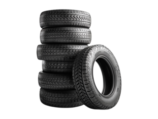 Stack of new tires isolated on transparent or white background