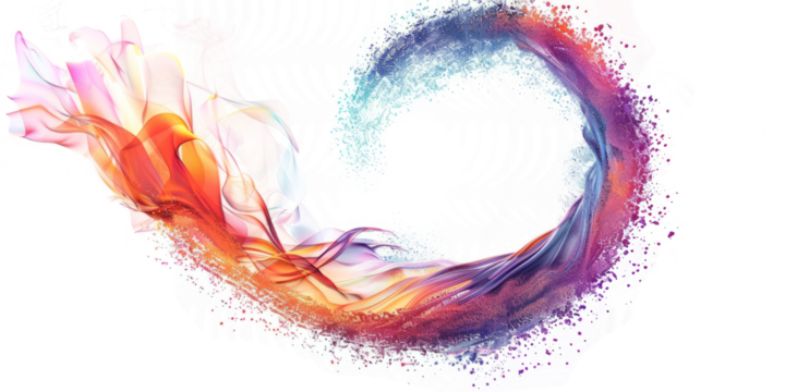 abstract with a wavy circle made from digital pixels, suggesting a connection to technology, on a white background