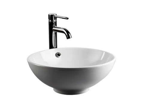 Stylish white bathroom fixture vessel sink isolated on transparent or white background
