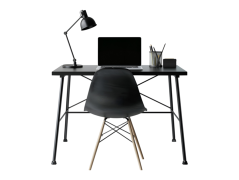 Minimalist office desk with lamp table isolated on transparent or white background