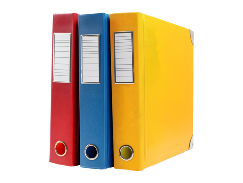 Office binders, folders isolated on transparent or white background