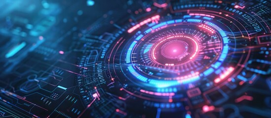 Abstract Technology Interface with Glowing Circles and Lines
