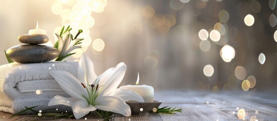 Spa Relaxation: Lily, Candles, and Stones