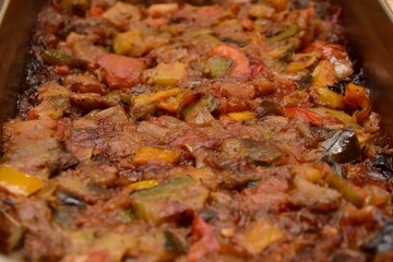 Catering in France.
Illustration of meats and desserts.