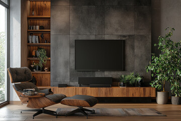 Sleek and Stylish: Modern Interior Design Book Cover Featuring Minimal TV Unit and Lounge Armchair