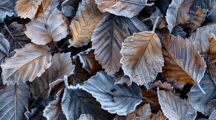 Winter close up of leaves and twigs