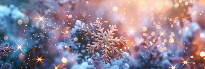 Sparkling Snowflake with Blurry Lights and Bokeh Effect