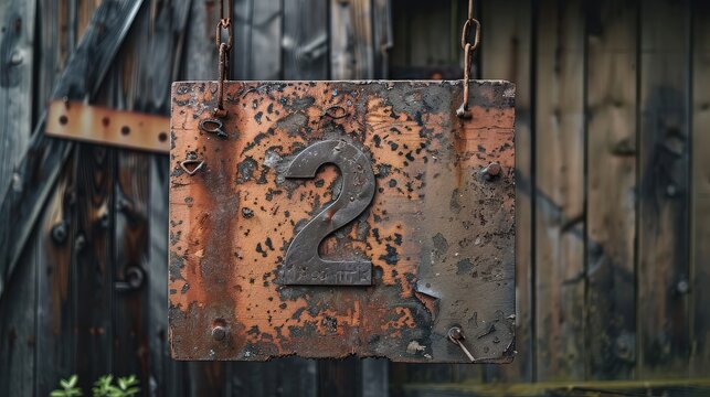 Rusty Metal Number Two Sign