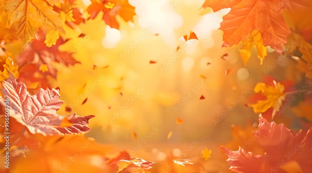 Wall mural animated background of an autumn frame with an empty space for text, maple leaves decorate beautiful