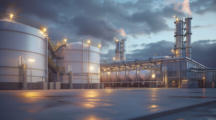 Obraz premium Industrial Hydrogen Fuel Storage Next to Hydrogen Power