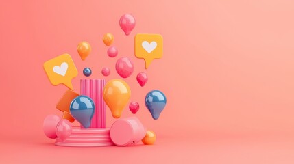 Modern Influencer Marketing Concept with Social Media Promotions in 3D Illustration Setting, Copy Space Available.