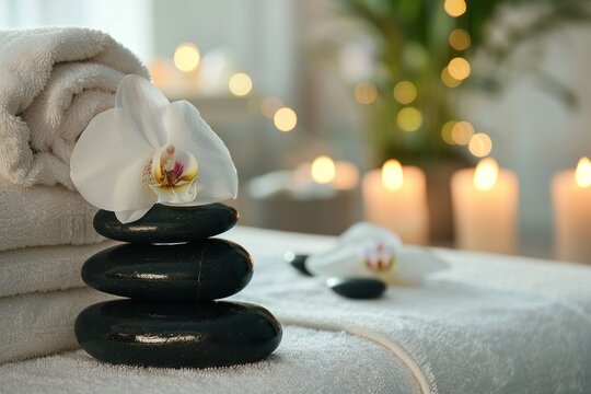 Spa Treatment Setup with Orchid and Stones