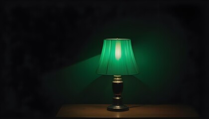 a minimalist green lamp isolated on a stark black background, producing a bright, focused beam of light