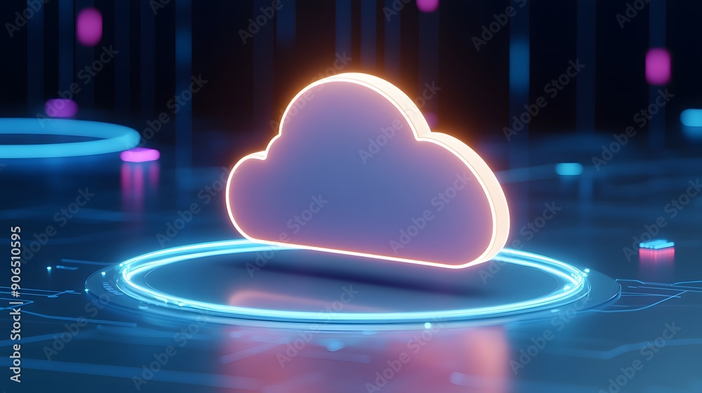 Poster 3d rendering of a glowing cloud icon symbolizing cloud computing, data storage, and technological in