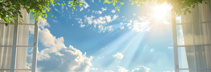 Open Window with Bright Sunlight and Blue Sky