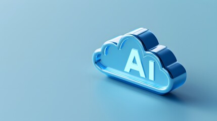 3D rendering of AI cloud symbol on blue background, representing artificial intelligence, technology, and future innovation.