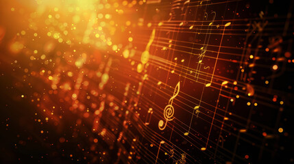 Harmonious back-to-school background, balanced geometric patterns and icons, music theory staves and clefs, melodic design