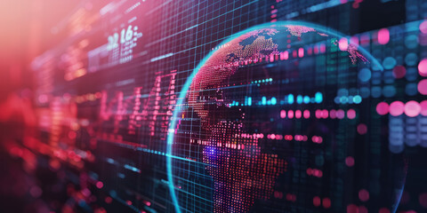 Minimalist digital infographic, simple globe with clean graphs and data points, streamlined global finance, essential analytics