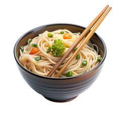 Wooden chopsticks with tasty noodles