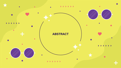 Abstract background with various shapes and symbols, including eyeglasses. 
