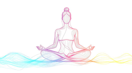 Obraz premium colorful pencil line drawing of a meditating woman on white background