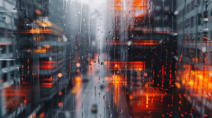 Cityscape with Rain and Reflections on Streets