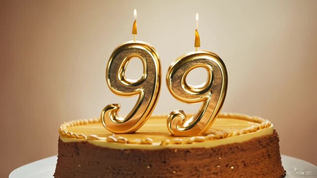 A cake with two candles on it that say ninety nine.