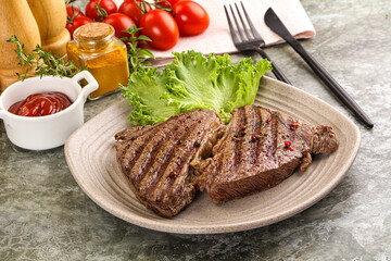 Delicus grilled beef steak with sauce