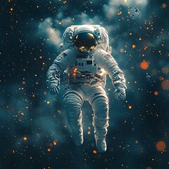 Fototapeta premium Astronaut Orbiting Earth Against Cosmic Backdrop