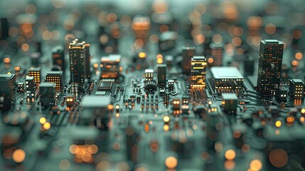 Obraz premium A Futuristic Cityscape on a Circuit Board