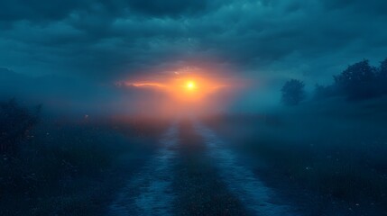 Fototapeta premium Misty Path Leading to the Sunset.