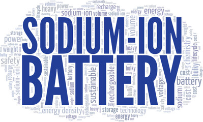 Sodium-ion Battery word cloud conceptual design isolated on white background.
