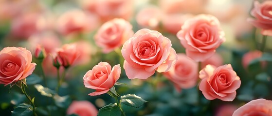 Pink Rose Blooms in a Garden.