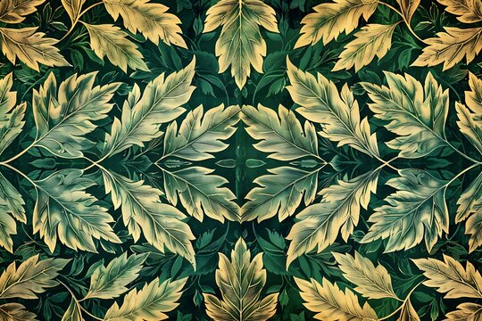 Classic Wallpaper Design: Green, Gold Leaf Pattern
